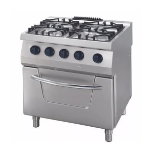 Description Hotels, restaurants and other catering establishments that make extensive use of cooking equipment benefit greatly from durable materials that last a long time. This four-burner heavy duty gas cooker is specially designed for use in large kitchens. The highly durable construction means that this cooker can take a beating and has a long life. The pan supports are made from heavy duty cast iron and the top is fully welded seamlessly. Thanks to the chrome burners, this gas cooker delivers the best performance in cooking. You can place this gas cooker in a cooking line. Including gas oven Besides the four burners, this gas cooker has a built-in gas oven. The oven chamber is made entirely from stainless steel, just like the oven door which has a thickness of 4cm. Inside the oven, there is a chrome rack with three levels on which you can place 2/1 GN trays. Both the oven and the gas burners can be set to temperatures between 100 and 300ºC. Furthermore, the gas cooker has a pilot light and a gas safety valve with thermocouple. You can cook with it on LPG or natural gas. The gas cooker works on three phase current. Equipped with adjustable feet The gas cooker is easy to clean thanks to its stainless steel casing and other parts. A damp cloth and mild detergent can be used to quickly clean the smooth surfaces and burners. This powerful gas cooker has adjustable feet so that it can be placed on any surface. The oven gives either top heat, bottom heat or both top and bottom heat. Heavy Duty Stove - 4 Burners - Including Oven - Gas Fully stainless steel housing Heavy cast iron pan supports Seamlessly welded top Chrome plated burners for best performance Heavy components Piezo electric ignitions Equipped with pilot light Safety thermostat 100 - 300 degrees Celsius Safety valve for gas with thermocouple Suitable for LPG or natural gas Very durable construction Hygienic design Easy to clean Ergonomic features Fully stainless steel oven chamber Chromated rack with 3 levels for 2/1 GN Thick stainless steel oven door of 40 mm Micro perforated gas burners for efficiency end performance Safety thermostat 100 - 300 degrees Celsius Net weight: 100 kg Dimensions: W800 x D700 x H850 mm Power: 4 x 6.0 kW Power oven: 7.0 kW Total power: 31.0 kW Pre-installed gas injectors: G25 - Natural Gas Additional set gas injectors: G30 – LPG (Propane / Butane) Net weight: 100kg Dimensions: B80 x D70 x H85cm Power consumption: 4 x 6.0 kW Power oven: 7.0 kW Total power: 31.0 kW Installed gas injectors G25-natural gas Additional set of gas injectors: G30-LPG (propane/butane) Pros and Cons Pros and Cons Heavy duty gas cooker, including gas oven