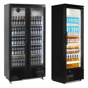 commercial-Tefcold Back Bar Upright Bottle Cooler EM300-EM500-Black-Glass-Door